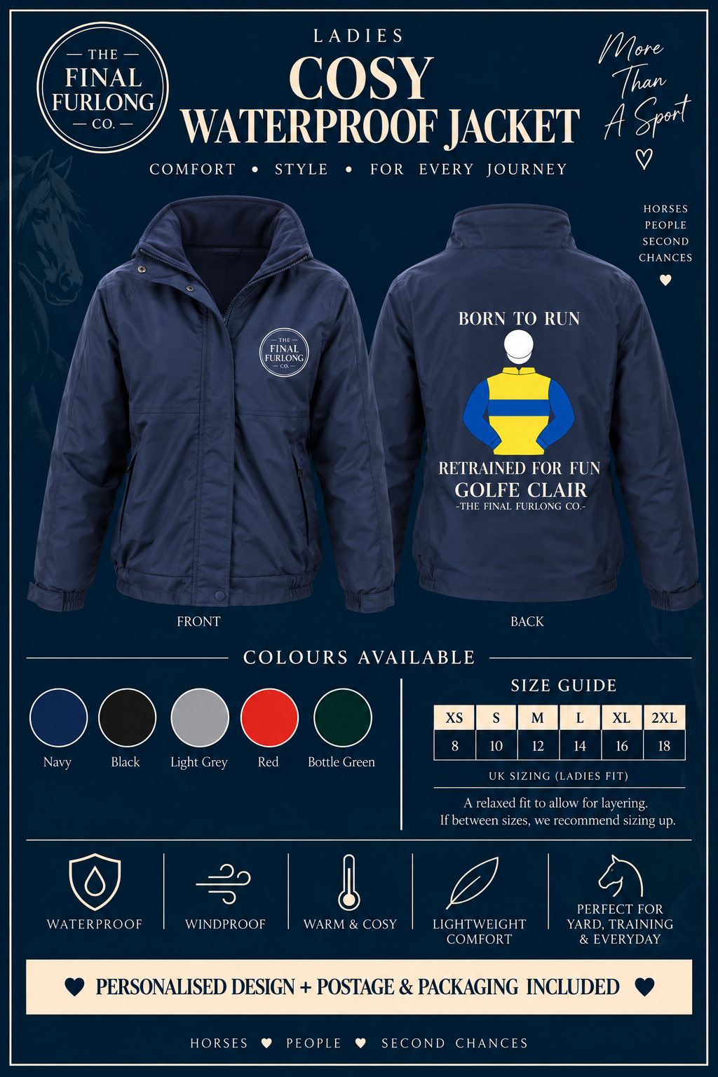 Personalised Ex-Racehorse Ladies Cosy Waterproof Jacket