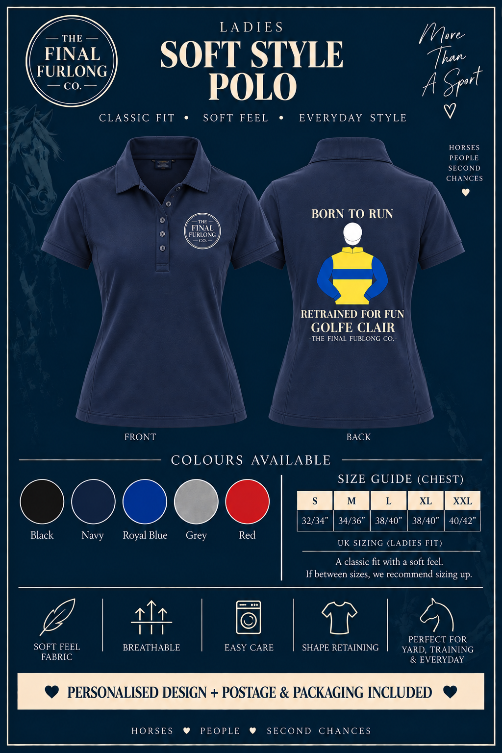 Personalised Ex-Racehorse Ladies Soft Style Polo