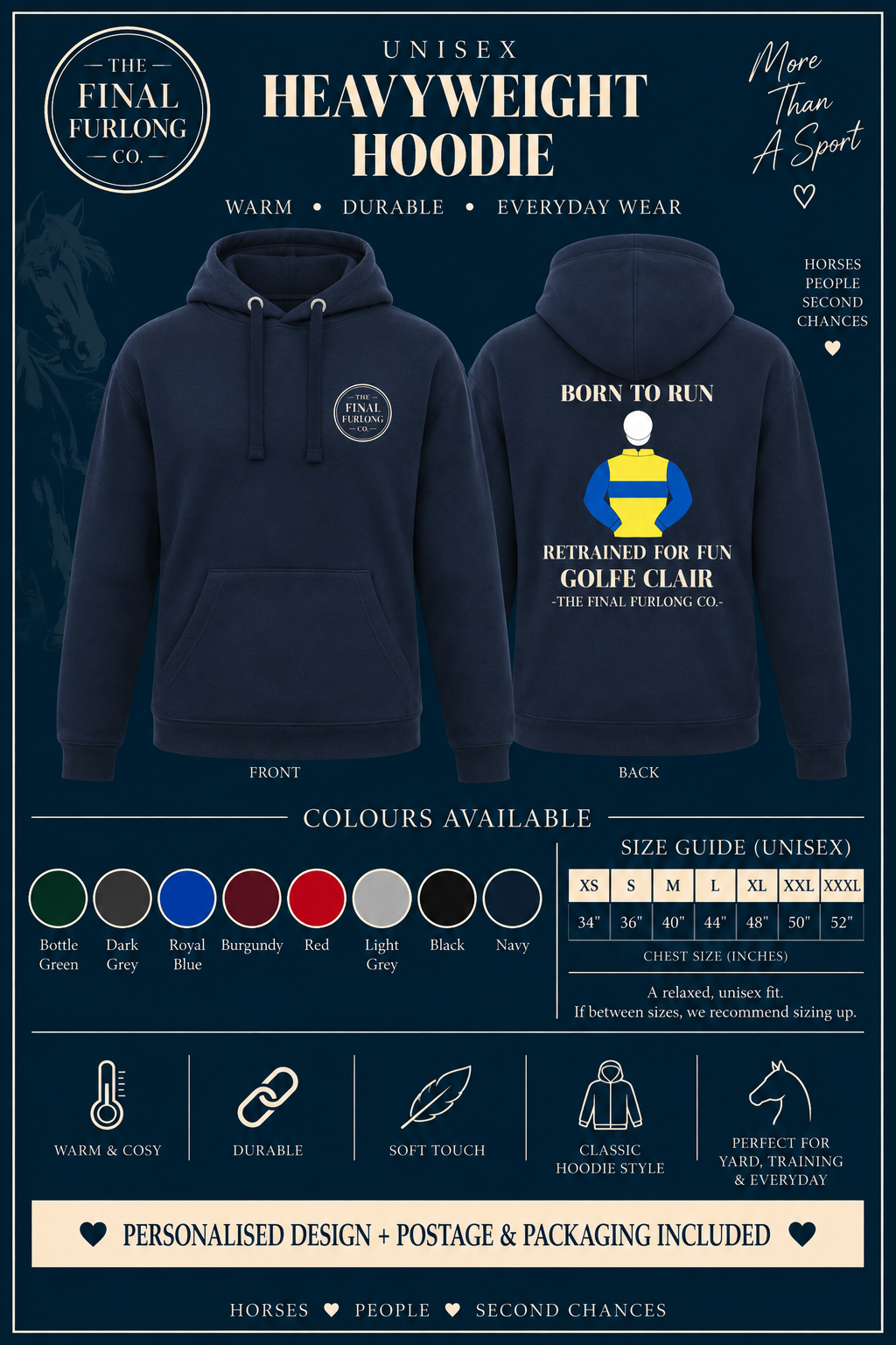 Personalised Ex-Racehorse Unisex Heavyweight Hoodie