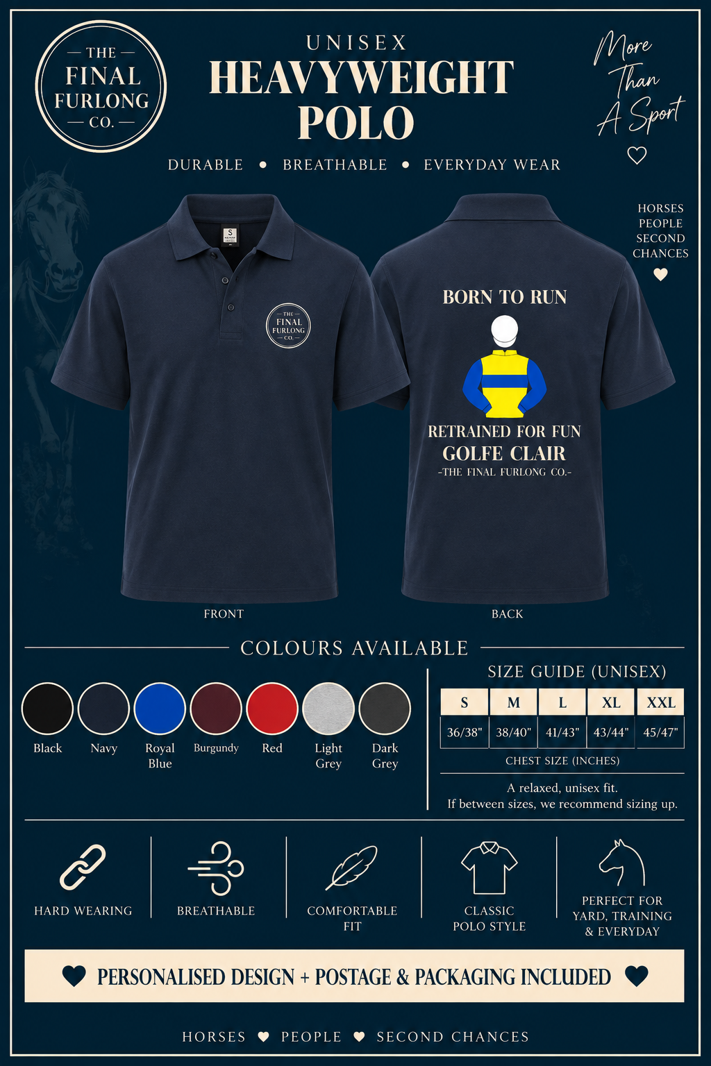 Personalised Ex-Racehorse Unisex Heavyweight Polo