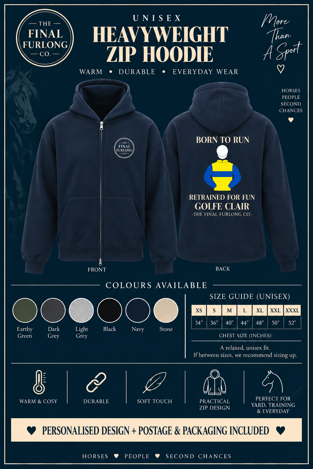 Personalised Ex-Racehorse Unisex Heavyweight Zip Hoodie
